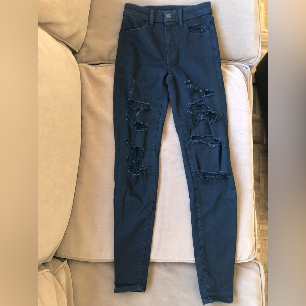 American Eagle Curvy Hi-Rise Black Jeggings Size 0